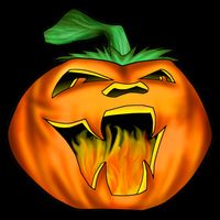Fanged Fire Jack O' Lantern Pumpkin Halloween Flat Bill Trucker Hat
