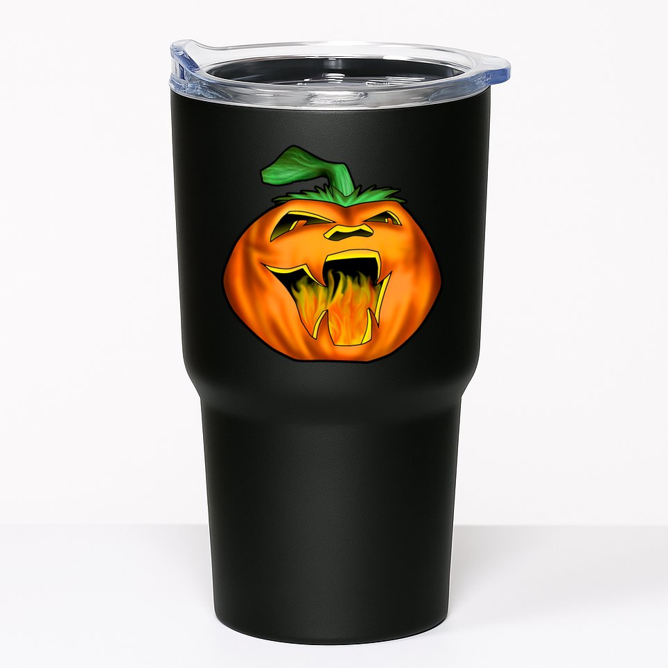 Fanged Fire Jack O' Lantern Pumpkin Halloween Tumbler