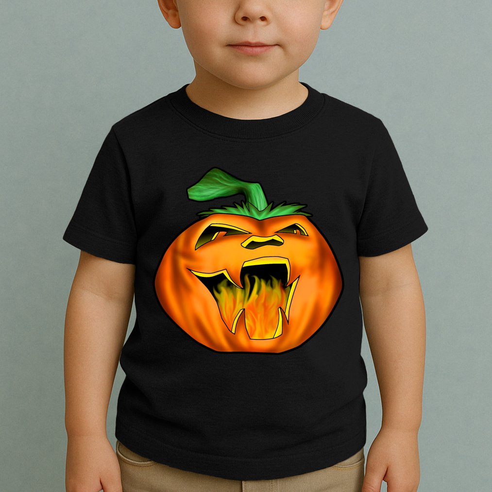 Fanged Fire Jack O' Lantern Pumpkin Halloween Toddler T-Shirt