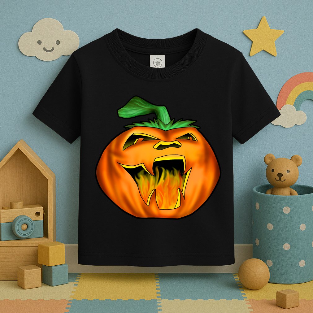 Fanged Fire Jack O' Lantern Pumpkin Halloween Toddler T-Shirt