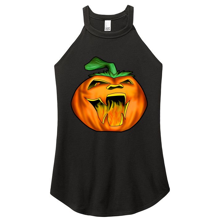 Fanged Fire Jack O' Lantern Pumpkin Halloween Women's Perfect Tri Rocker Tank