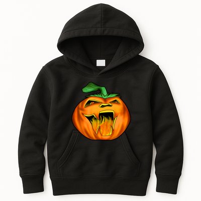 Fanged Fire Jack O' Lantern Pumpkin Halloween Kids Hoodie