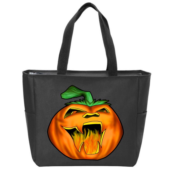 Fanged Fire Jack O' Lantern Pumpkin Halloween Zip Tote Bag