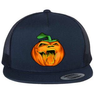 Fanged Fire Jack O' Lantern Pumpkin Halloween Flat Bill Trucker Hat