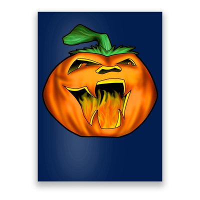 Fanged Fire Jack O' Lantern Pumpkin Halloween Poster