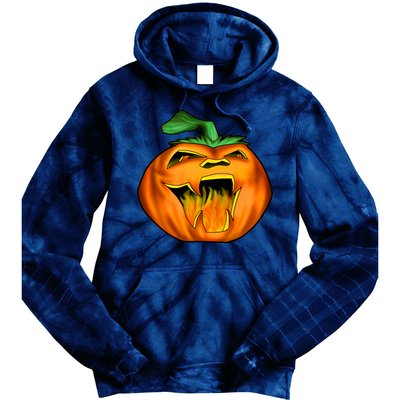 Fanged Fire Jack O' Lantern Pumpkin Halloween Tie Dye Hoodie