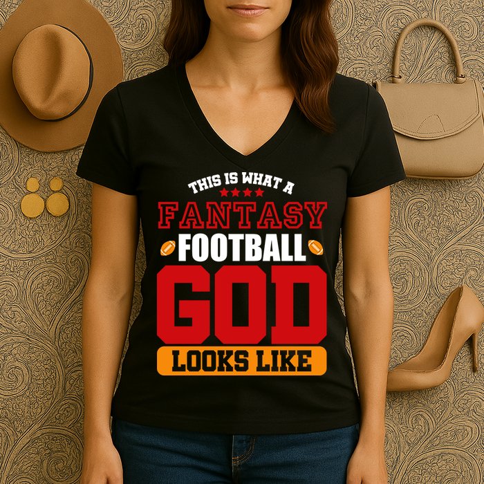 Fantasy Football God Women's V-Neck T-Shirt
