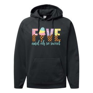 Five and Oh So Sweet Ice Cream 5th Birthday Performance Fleece Hoodie