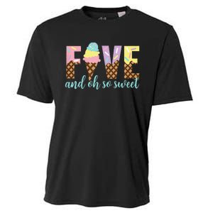 Five and Oh So Sweet Ice Cream 5th Birthday Cooling Performance Crew T-Shirt