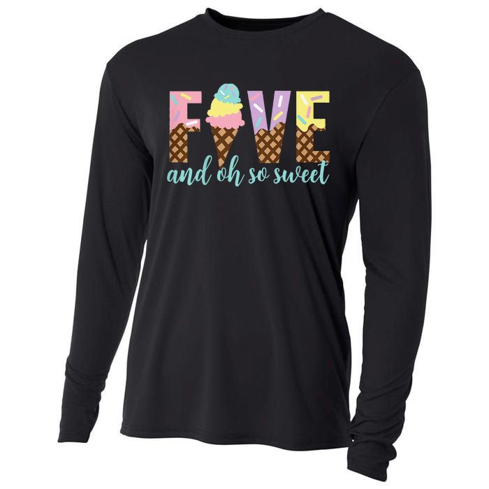 Five and Oh So Sweet Ice Cream 5th Birthday Cooling Performance Long Sleeve Crew