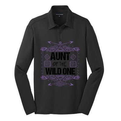 Funny Aunt Of The Wild One Gift Cute Aunties Cute Gift Silk Touch Performance Long Sleeve Polo