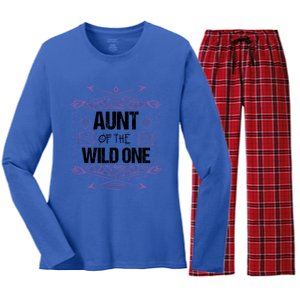 Funny Aunt Of The Wild One Gift Cute Aunties Cute Gift Women's Long Sleeve Flannel Pajama Set 