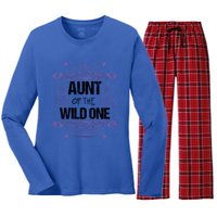 Funny Aunt Of The Wild One Gift Cute Aunties Cute Gift Women's Long Sleeve Flannel Pajama Set 