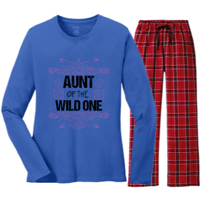 Funny Aunt Of The Wild One Gift Cute Aunties Cute Gift Women's Long Sleeve Flannel Pajama Set 