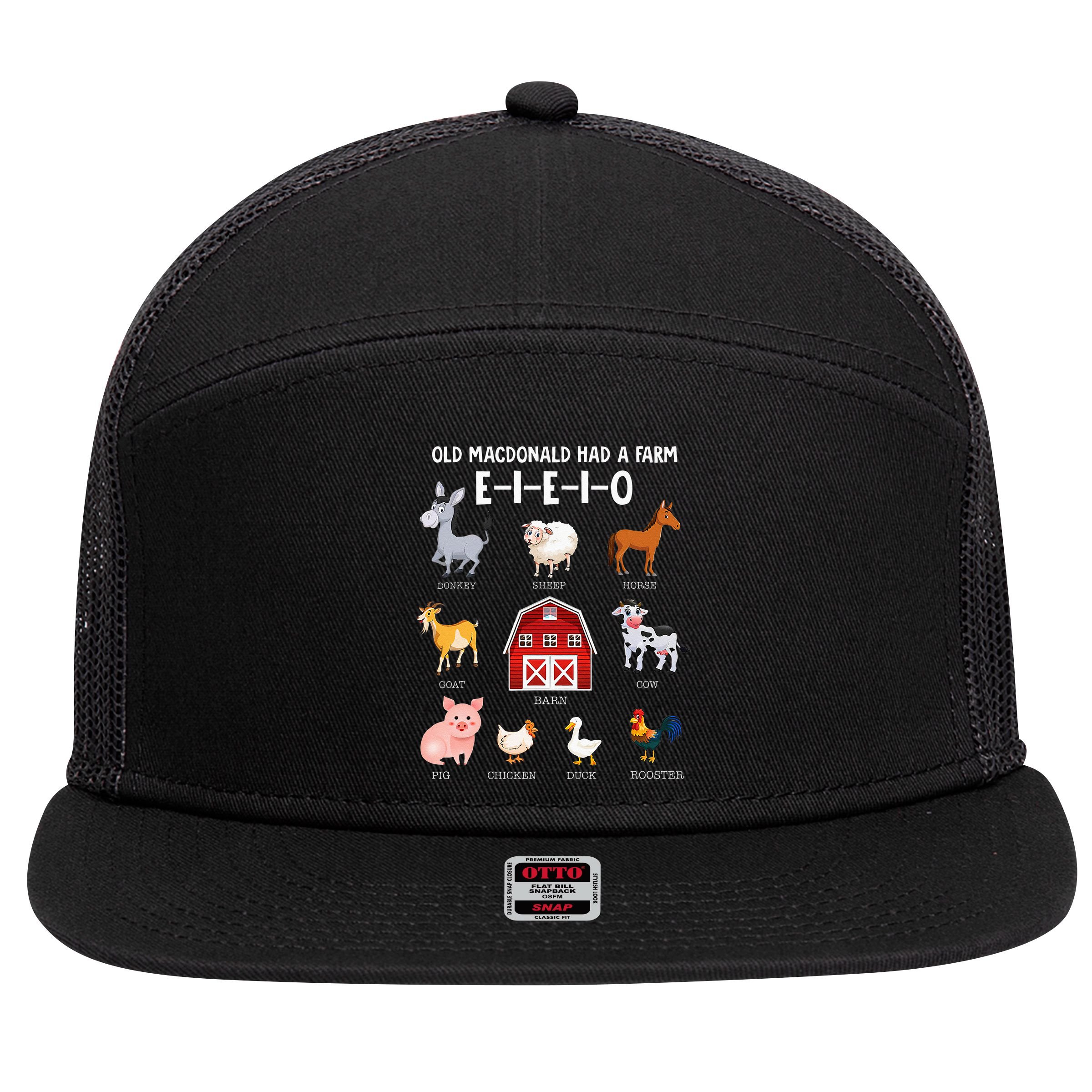 Farm Animals Old MacDonald Had A Farm EIEIO 7 Panel Mesh Trucker Snapback Hat