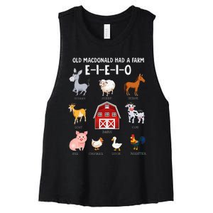 Farm Animals Old MacDonald Had A Farm EIEIO Women's Racerback Cropped Tank