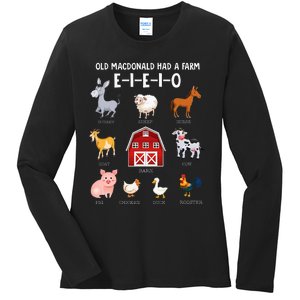 Farm Animals Old MacDonald Had A Farm EIEIO Ladies Long Sleeve Shirt