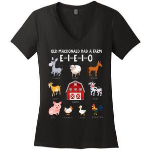 Farm Animals Old MacDonald Had A Farm EIEIO Women's V-Neck T-Shirt