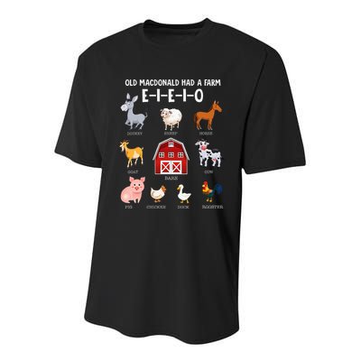 Farm Animals Old Macdonald Had A Farm Eieio Youth Performance Sprint T-Shirt