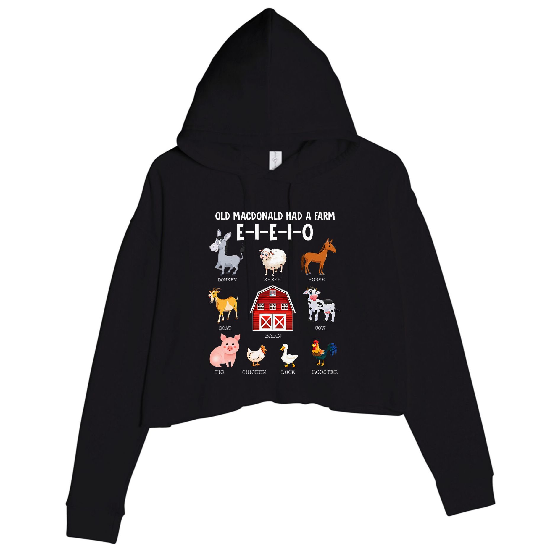 Farm Animals Old Macdonald Had A Farm Eieio Crop Fleece Hoodie