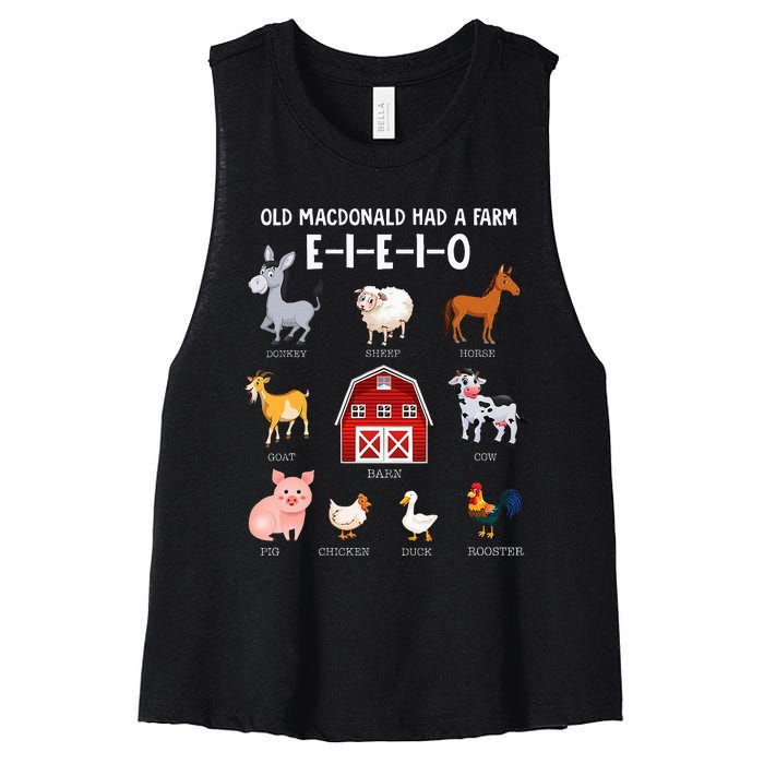 Farm Animals Old Macdonald Had A Farm Eieio Women's Racerback Cropped Tank