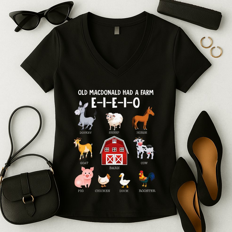 Farm Animals Old Macdonald Had A Farm Eieio Women's V-Neck T-Shirt