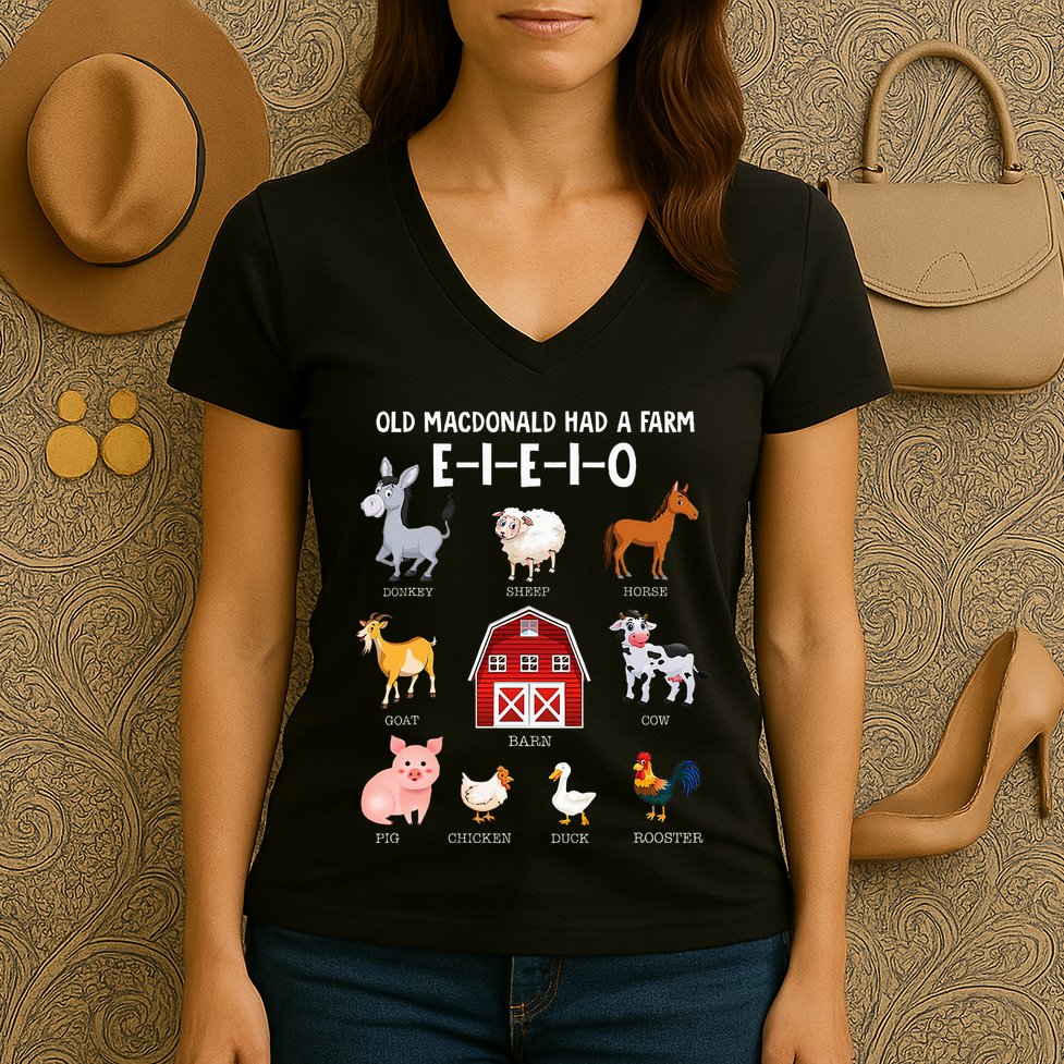 Farm Animals Old Macdonald Had A Farm Eieio Women's V-Neck T-Shirt