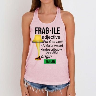 Fragile Adjective Origin Italian A Major Award Women's Knotted Racerback Tank