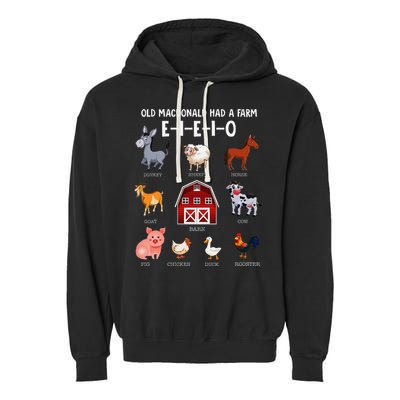 Farm Animals Old Macdonald Had A Farm E I E I O Garment-Dyed Fleece Hoodie