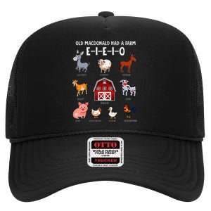 Farm Animals Old Macdonald Had A Farm E I E I O High Crown Mesh Back Trucker Hat