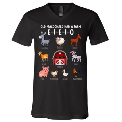 Farm Animals Old Macdonald Had A Farm E I E I O V-Neck T-Shirt