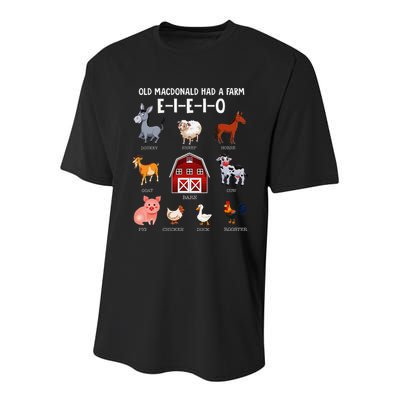 Farm Animals Old Macdonald Had A Farm E I E I O Youth Performance Sprint T-Shirt