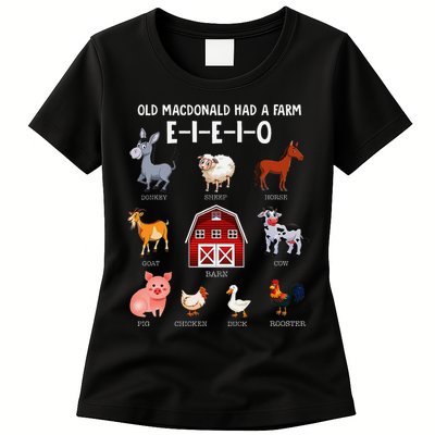 Farm Animals Old Macdonald Had A Farm E I E I O Womens T-Shirt
