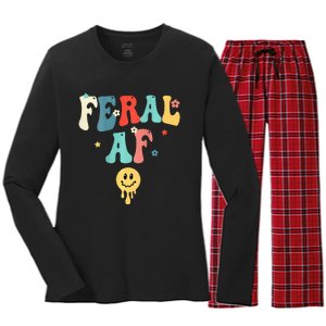 Feral Af (On Back) Funny Women's Long Sleeve Flannel Pajama Set 