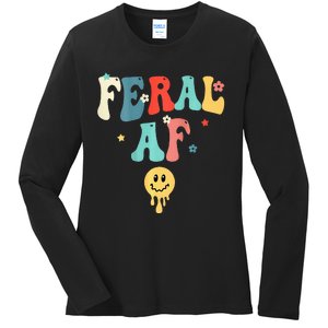 Feral Af (On Back) Funny Ladies Long Sleeve Shirt