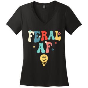 Feral Af (On Back) Funny Women's V-Neck T-Shirt