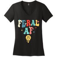 Feral Af (On Back) Funny Women's V-Neck T-Shirt