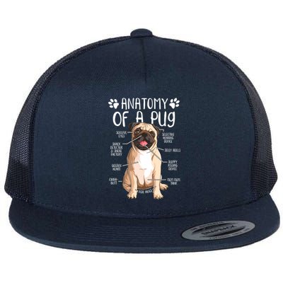 Funny Anatomy Pug Dog Pug Lover Flat Bill Trucker Hat