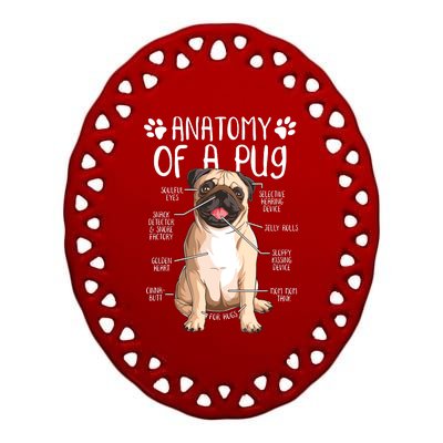 Funny Anatomy Pug Dog Pug Lover Ceramic Oval Ornament