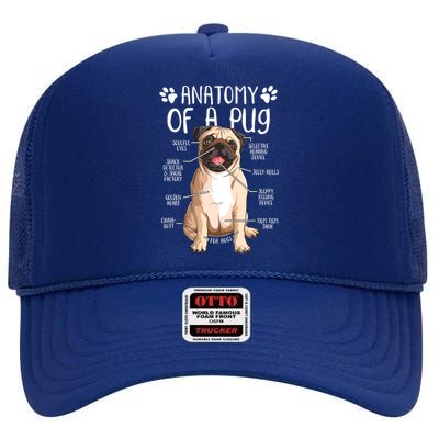 Funny Anatomy Pug Dog Pug Lover High Crown Mesh Back Trucker Hat