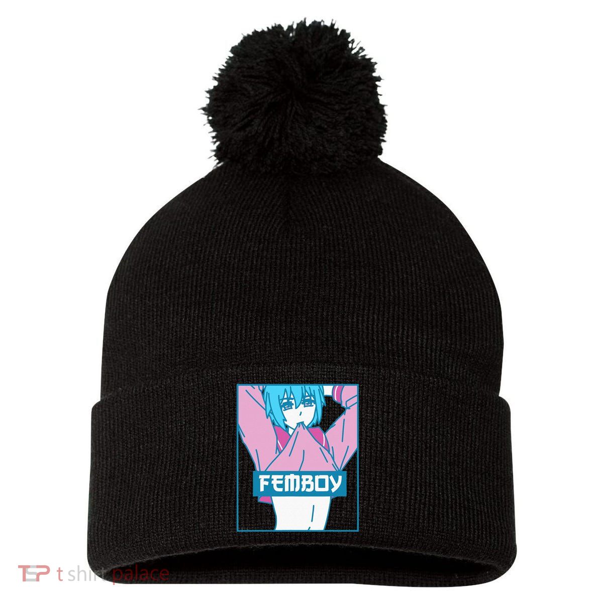 Femboy Aesthetic Pastel Yaoi Anime Boy Crossdressing Pom Pom 12in Knit Beanie