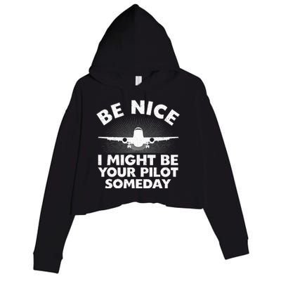 Funny Airline Pilot Art For Men Women Aviation Future Pilot Crop Fleece Hoodie