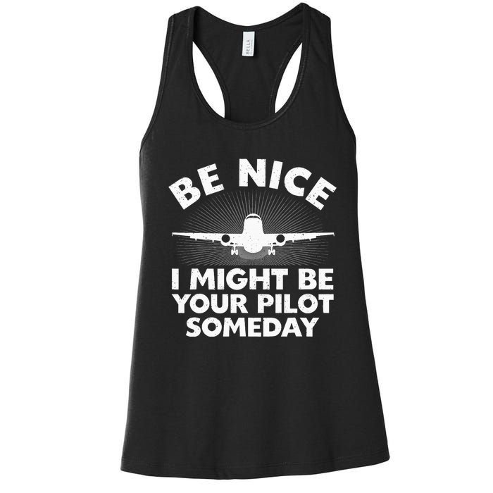 Funny Airline Pilot Art For Men Women Aviation Future Pilot Women's Racerback Tank