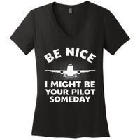 Funny Airline Pilot Art For Men Women Aviation Future Pilot Women's V-Neck T-Shirt