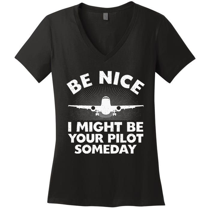 Funny Airline Pilot Art For Men Women Aviation Future Pilot Women's V-Neck T-Shirt