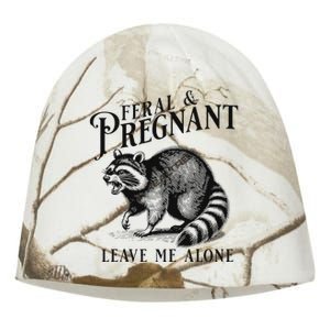 Feral And Pregnant Leave Me Alone Funny Pregnancy Humor Kati - Camo Knit Beanie