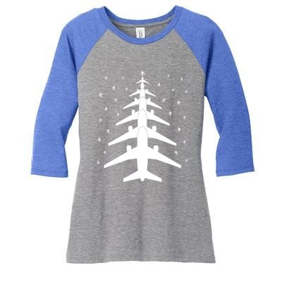 Funny Airplane Pilot Christmas Tree For Flying Aviatior Gift Women's Tri-Blend 3/4-Sleeve Raglan Shirt