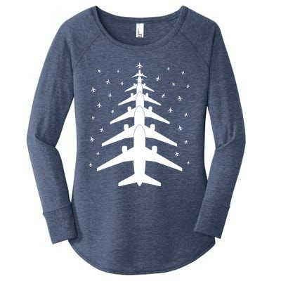 Funny Airplane Pilot Christmas Tree For Flying Aviatior Gift Women's Perfect Tri Tunic Long Sleeve Shirt