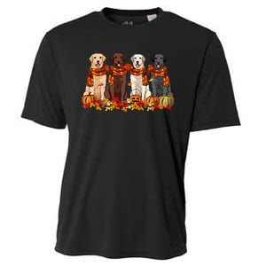 Fall Autumn Pumpkin Labrador Retriever Thanksgiving Dog Mom Cooling Performance Crew T-Shirt