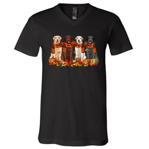 Fall Autumn Pumpkin Labrador Retriever Thanksgiving Dog Mom V-Neck T-Shirt